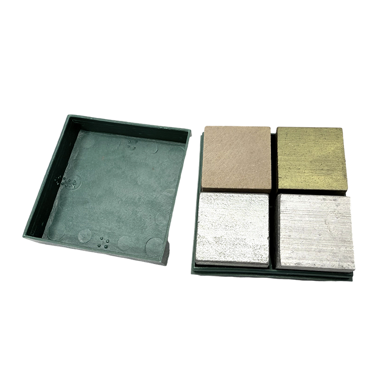 Cube group density blocks (copper, iron, aluminum, wood) for physics density teaching